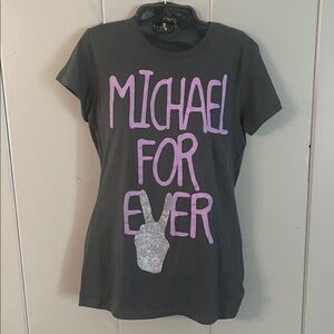Michael Jackson For Ever Gray Tee Large Purple Glitter Peace ✌️MJ Y2K Retro